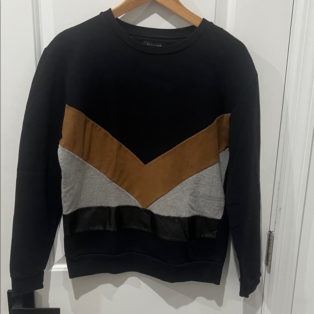 Zara Men's‎ Black, Brown, and Gray Crewneck Sweater, Size Medium
